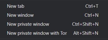 new private window with tor